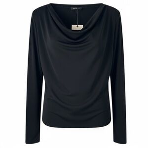 Zara Elegant Black Draped Long Sleeve Top size small NWT
